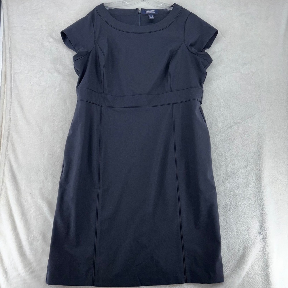 Lands End Outfitters Navy Blue Wool Blend Sheath Dress Cap Sleeve Size 18 505999